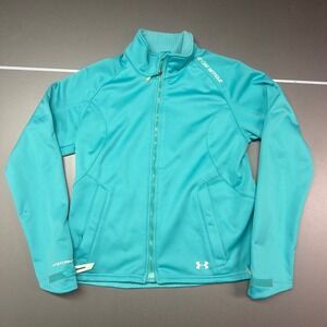 Under Armour Storm2 Softshell Jacket Womens‎ L Teal Blue Fleece Lined Full Zip